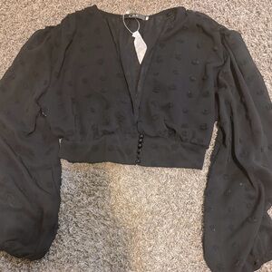 CBR Black Buttoned Crop Blouse